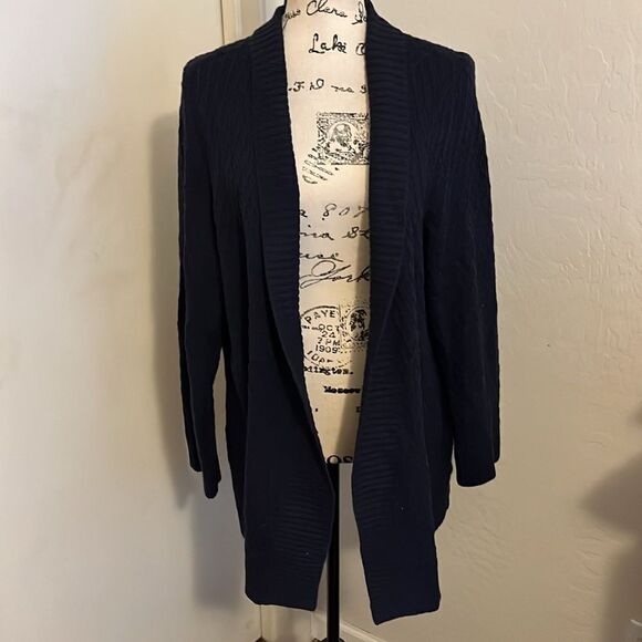 Talbots Blue Knit Open Style Pockets Cardigan Sweater Business Casual Office - Picture 4 of 10